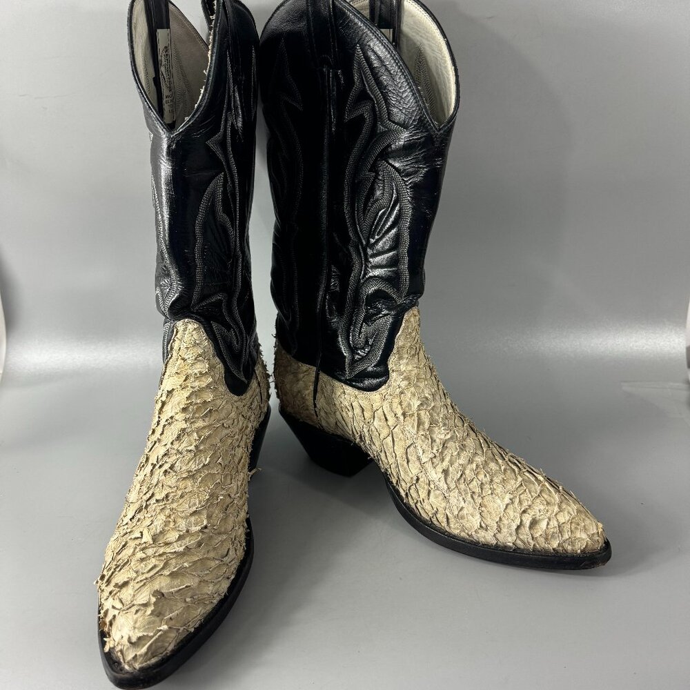 Remington Boot Company 2278 Sea Bass Skin Black Leather Cowboy Boots, Me…